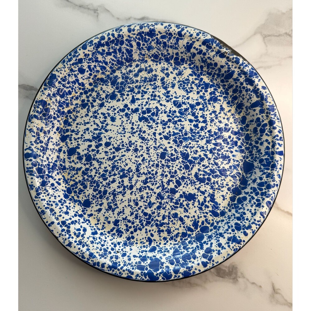 BLUE & WHITE SPECKLED ENAMELWARE 12 3/4" SERVING TRAY